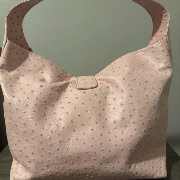 Dooney & Bourke Ostrich Logo Lock Pink Hobo Bag EUC - Picture 3 of 16